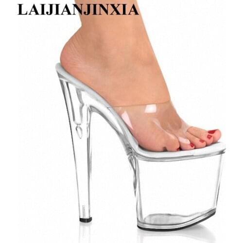 Sexy 8 Inch Transparent Crystal Jelly Shoes Heels Women Summer Sandals Fashion High Heel Slippers Sexy Clubbing High Heels PVC