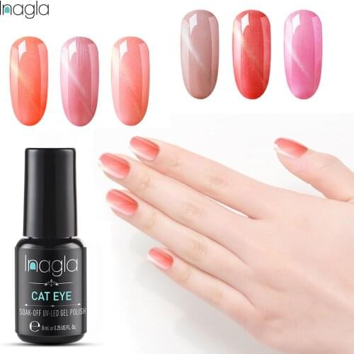 Inagla 8ML Nude Cat Eye UV Nail Polish 3D Magnet Gel Nail Polish Soak Off Nail Art Gel Polish Cat Eye Varnish For Nail Art DIY