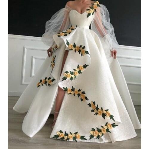 High Slit Off Shoulder Evening Dresses Special Occasion Dress Islamic Dubai Kaftan Saudi Arabic Prom Dress