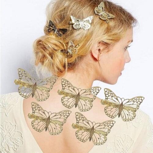 5Pcs Trendy Hollow Out Butterfly Barrettes Alloy Gold Hair Clip DIY Clips Bride Hair Styling Tool
