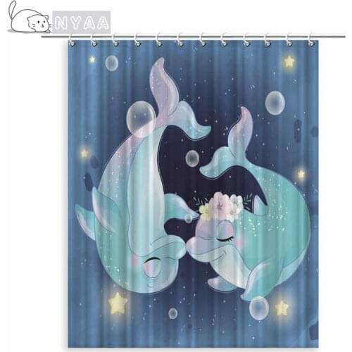 Sunlight Ocean Beach Fabric Shower Curtain Bathroom Curtains Sunset Dusk Sea Animal Dolphin Bath Screen with 12 Hooks