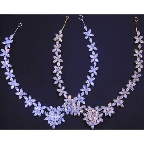 Flower Bride Headbands Cubic Zirconia Wedding Hairbands Tiaras Crowns Jewelry Gifts for Women Girls EA