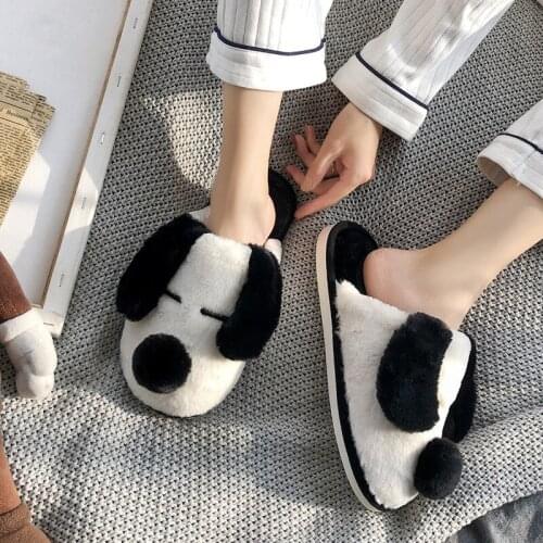 Winter House Fur Slippers Warm Cotton Shoes Cute Lovely Cartoon Dog Indoor Bedroom Women Men Ladies Couple Furry chausson