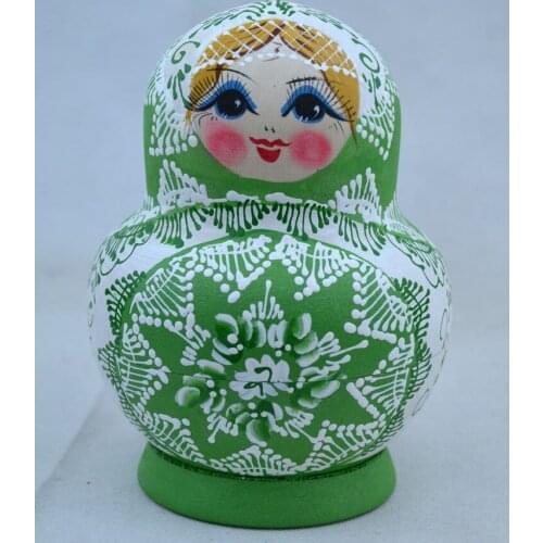 10pcs/set Cute Girls Russian Matryoshka Dolls Wood Wreath Strawberry Floral Printed Green Handmade Nesting Toys Craft Kids Gift
