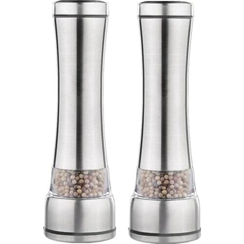 2 Pcs Stainless Steel Manual Salt and Pepper Grinder with Ceramic Rotor Suitable for Picnic Dinner Parties BBQ