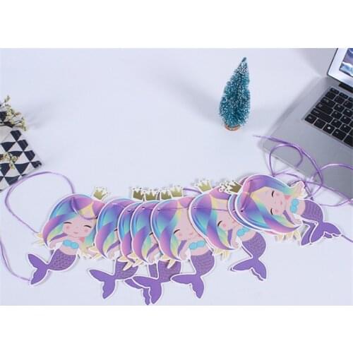 3m/12pcs Hot Stamping Party Mermaid Pull Flag Banner Party Home DIY Mermaid Theme Birthday Party Home Banner Decoration