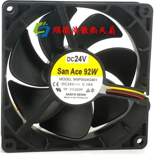 Sanyo Denki 9WP0924G401 DC 24V 0.19A 90x90x25mm 3-wire Server Cooling Fan