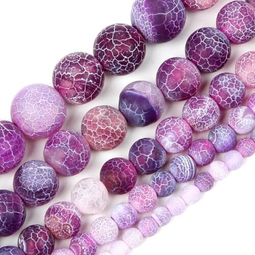 4-12mm Natural Stone Beads Loose Round Frosted Purple Weathered Stone Beads For Jewelry Making DIY Charm Bracelet Necklace