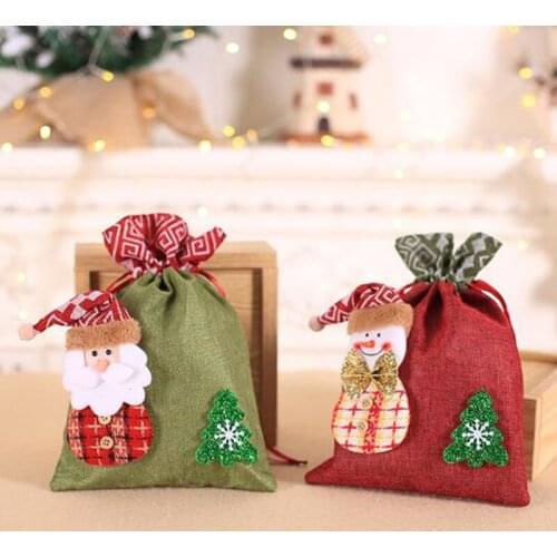 5pcs/set Big Size 20x30cm Creative Christmas Gift Bag Linen Apple Candy Biscuits Package Bag Pouch Xmas New Year Party Gift