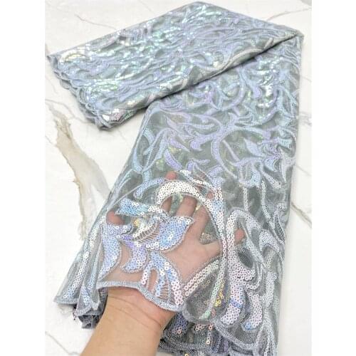 African lace fabric 2021 latest gold Indian sari fabric high quality tulle sequined lace fabric for wedding dress 4342B