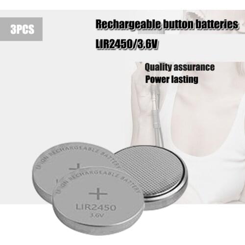 3Pcs/Lot 3.6V LIR2450 Rechargeable Batteries 120mAh 500 Times Lithium Coin Cell Button Battery Replaced CR2450 High Quality New