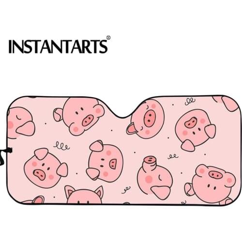 INSTANTARTS Cartoon Animal Pig Printed Car Sun Shade Windshield Heat Reflector Sunshade for Car Windshield Cute Gloss Sunshade
