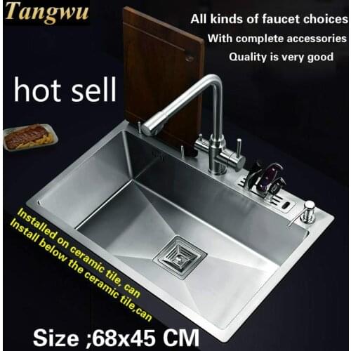Free shipping Hot sell standard individuality kitchen manual sink single trough durable food-grade 304 stainless steel 68x45 CM