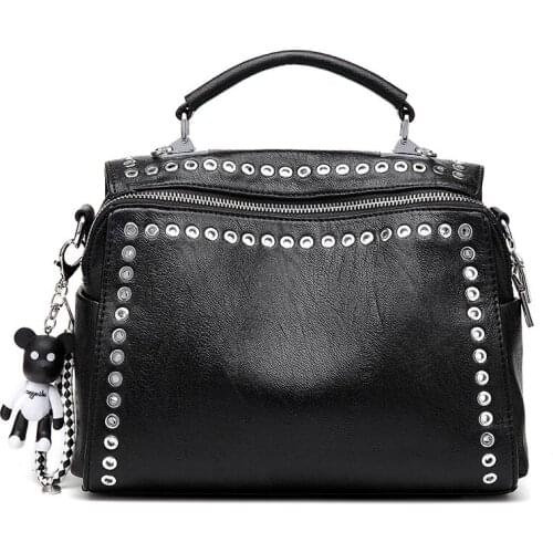 Brand Women Handbags Luxury Leather Fashion Rivet Female Bag Black High Capacity Crossbody Bags Lady 2021 New Retro Shoulder Bag