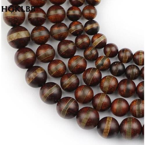 HGKLBB Natural stone brown China Tibetan Dzi Stripe beads 8/10/12MM Round Loose Bead For Jewelry making DIY Bracelet Accessories