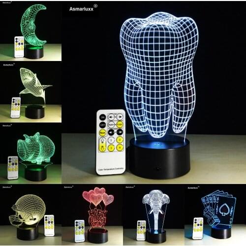 Remote Control 3D Visual Illusion Light 7 Color Kids Sleeping Atmosphere Light Colorful LED Lamp Toy Birthday Holiday Party Gift