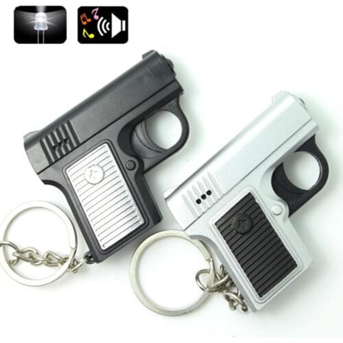 Simulation tool Pistol LED key chain handgun toy with Sound Mini Flashlight Key Holder Keyring Pendant Promotional gifts