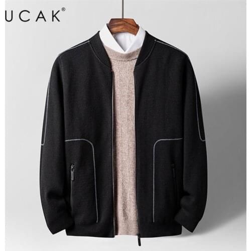 UCAK Brand Striped Cardigans Men Clothes Casual Zipper Sweater Coat Streetwear Cotton Cardigan Men Clothing Pull Homme U1178
