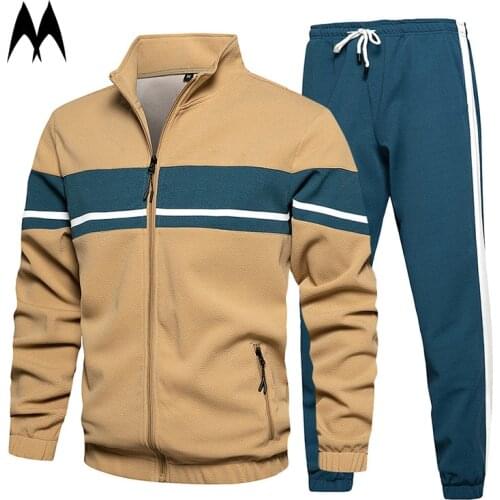 Patchwork Tracksuit Men 2021 Autumn Winter New Fashion Cardigan Jacket Sweatpants Casual 2 Piece Set Mens Sportswear Streetwear
