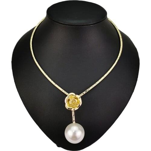 Big Simulated Pearl Alloy Torques Choker Necklaces Metal Flower Collar Necklace For Women Jewelry Accessories UKEN