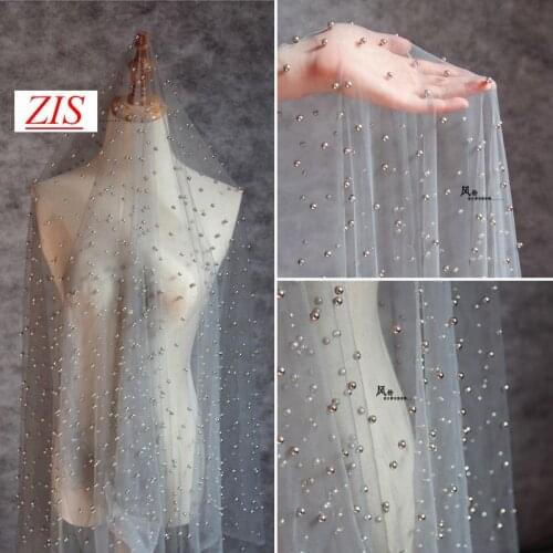 1Y/lot Handmade nail bead lace mesh fabric for wedding dress scarf house hold accessories