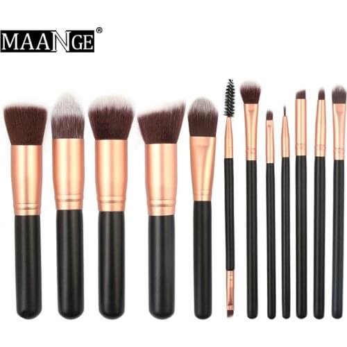 Hot Selling MAANGE 12 Cosmetic Brushes Set Wood Handle Sub-Rose Gold Tube Face and Eye Makeup Tools Goods Gift for Women