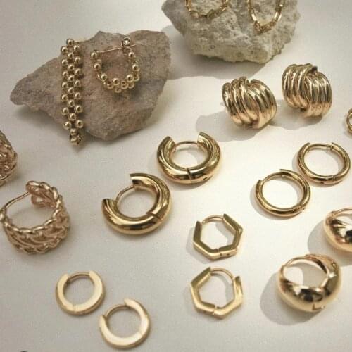 Minimalist Geometric Round Circle Chunky Hoop Earrings Classic Gold Silver Color Stainless Steel Ear Buckle Huggie Hoops Jewelry