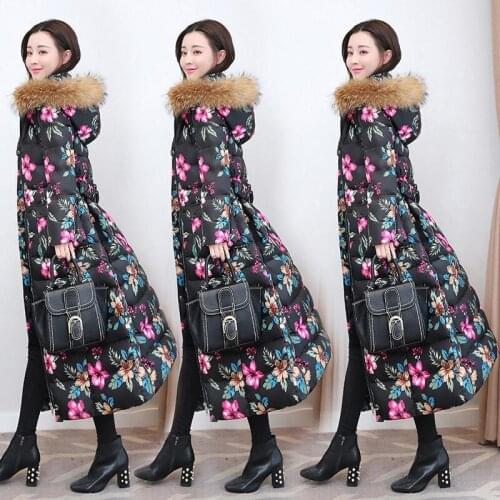 Fashion Printed Women Down Coat Slim Hooded Long Parkas Winter Female Jacket Thick Warm Outerwear Casaco Feminino 2021 X518