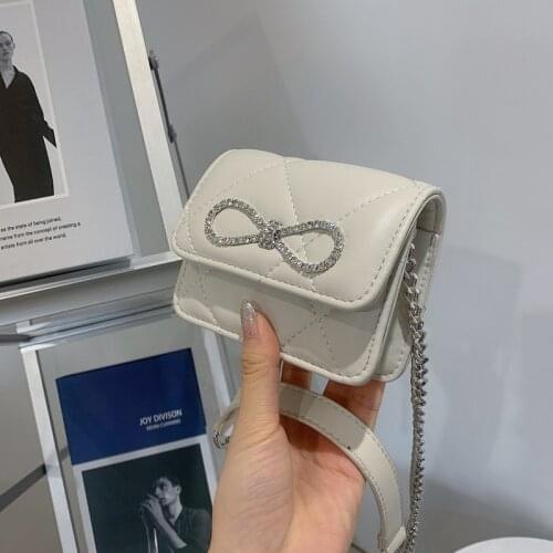 Fashion Lingge Pearl Bowknot Chain Mini Small Flap Bags Pearl Handbag Chain Shoulder Messenger Bags Sac a Main Femme De Marque