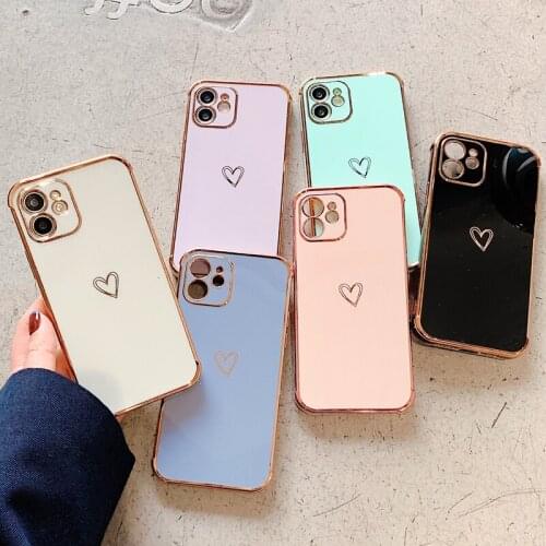 Fashion Plating Edge Heart Simple Phone Case for iPhone 12 11 Pro XS Max XR X 7 8 Plus Shockproof Back Cover Protective Shell