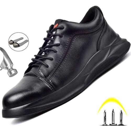 Mens Fashion Leather Safety Shoes Steel Toe Cap Anti-Scalding Industrial Shoes Anti-Smash Work Shoes Steel Toe Shoes Waterproof