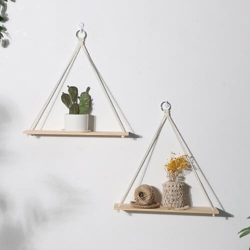 2 pcs Hanging Wooden Shelves for Wall Macrame Plant Storage Shelf Boho Decor Girls Living Room Decoration Bedroom Candle hold