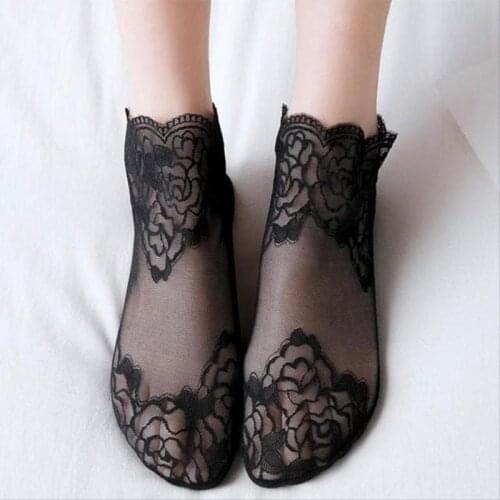 1 Pair Women Non-slip Invisible Socks Summer Color Mesh Ankle Boat Socks Female Cotton Socks With Lace High Elasticity