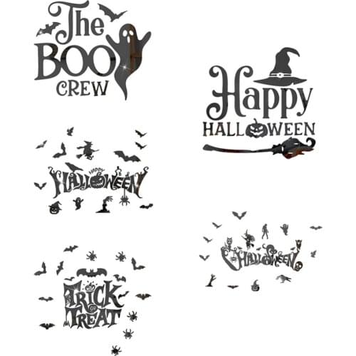 New Halloween Decoration Mirror Stickers Ghost Bats Trick Treat Self Adhesive Wall Decals Home Living Room Ornament Top 2021