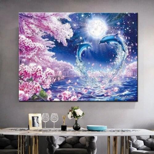Full Square Diamond 5D DIY Diamond Painting "Flower Dolphins" Embroidery Cross Stitch Rhinestone Painting Home Decor gift
