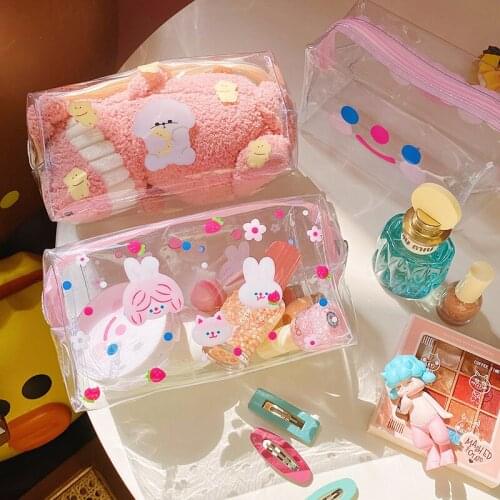 1 Pc Girl Clear Cosmetic Bag PVC Transparent Makeup Bag for Women Waterproof Zipper Beauty Case Travel Toiletry Bags