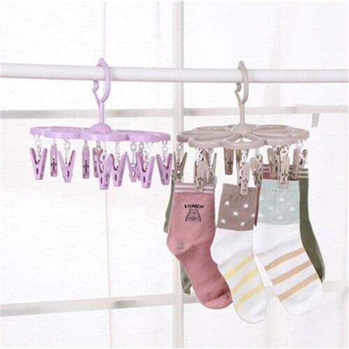 Folding Windproof 12 Clip Drying Rack Multifunctional Underwear Towels Socks Drying Rack Baby Hangers Plastic Home Accessories