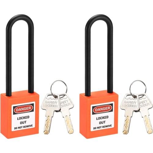 Uxcell 2 pcs Lockout Tagout Safety Padlock 3-Inch Nylon Shackle Keyed Different Orange