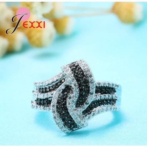 Women Black White Cubic Zirconia Rings For Party Accessory Fashion 925 Sterling Silver Bands Jewelry joyas de plata Ringen