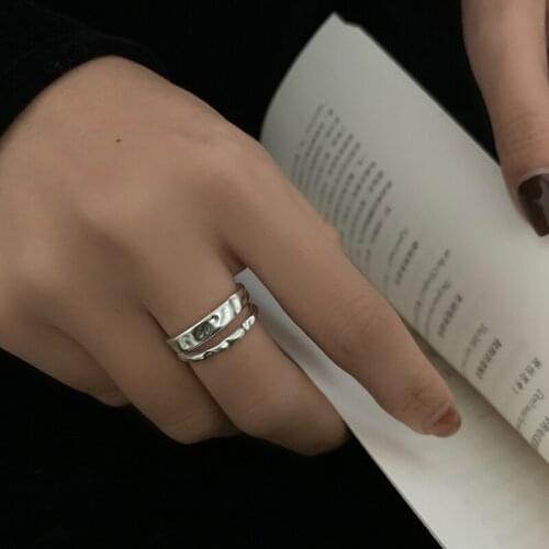S925 Sterling Silver Rings for Women Irregular Geometry Multilayer Ring Fashion Simplicity Accessories Jewelry Wholesale