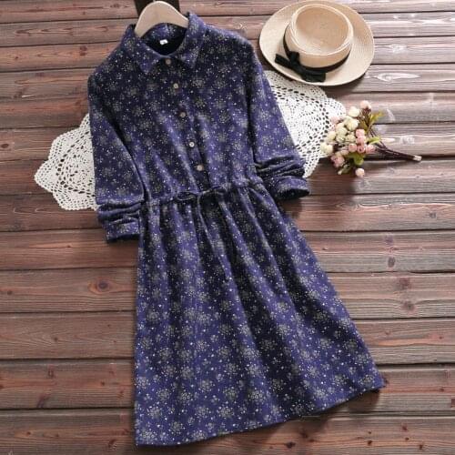 Winter warm thick floral print dress new arrival fashion long sleeve soft cute flower dress mori girl sweet vestidos