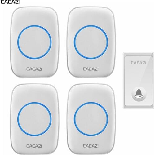 CACAZI No Battery Wireless Doorbell Self-powered 1 Button 4 Receivers 58 Chimes US EU UK Plug Smart Home Cordless door bell