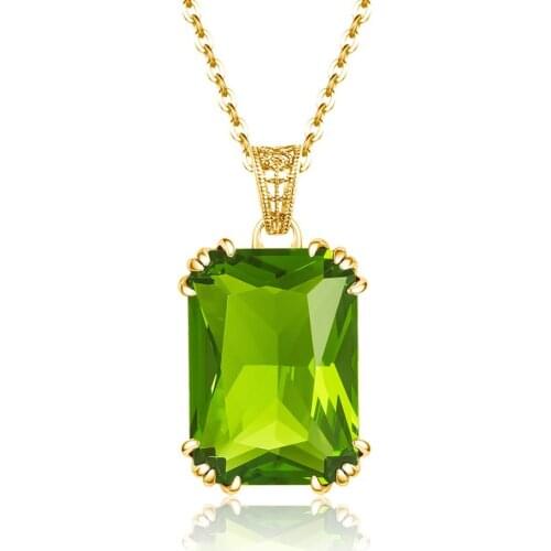 14K Gold Peridot Gemstone Pendant Necklaces For Women Silver 925 Jewelry Square Boho Wedding Guests Gift Valentines Jewellery