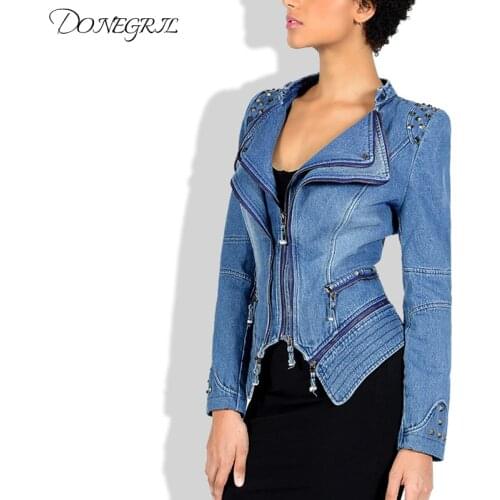 2020 Europe and the United States Slim shrug zipper zipper stitching short cowboy locomotive jacket female