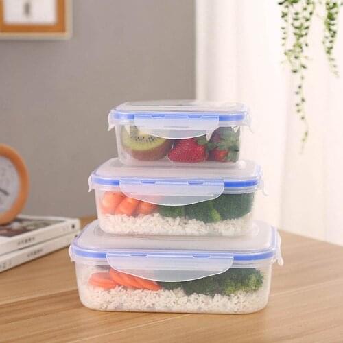 3pcs Food Storage Container with Lids Rectangular Plastic Lunch Box Stackable Microwave Kitchen Meal Container