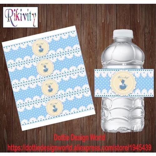 Rikivity 20Pcs Custom Its A Boy Lace Baby Shower Water Bottle Wine Labels Candy Bar Wrapper Stickers Birthday Party Decoration