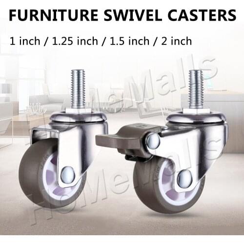 4pcs Rubber Swivel Casters Wheels For Furniture Stem Caster With Locks Screw In Castors For Workbench Trolley Or Storage Cart
