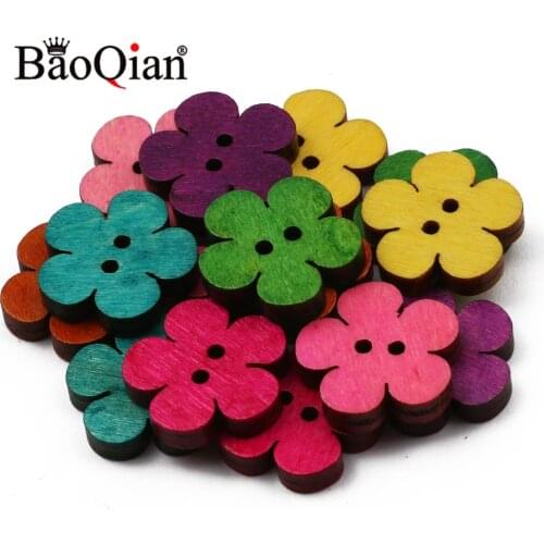 Natural Wooden 50pcs 18mm Flower Shape 2 Hole Buttons Handmade Clothing Decoration Scrapbook Diy Home Sewing Crafts Accessories