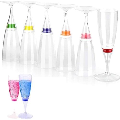 6 Pcs LED Wine Champagne Flute Glasses Water Liquid Activated Flashing Light-up Cups JA55