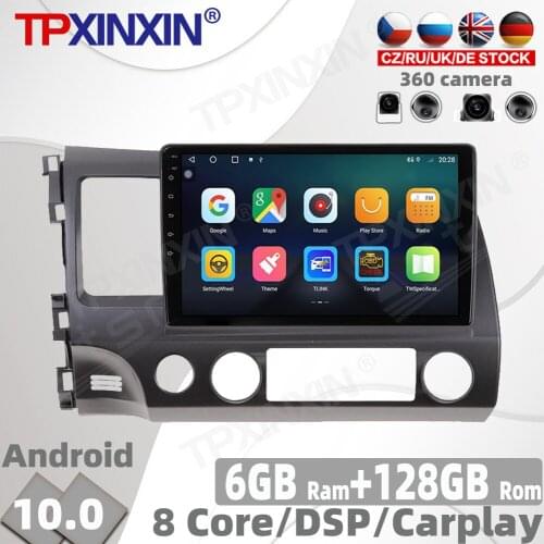 128G Android 10.0 PX6 For Honda Civic 2007 - 2011 Car Radio Multimedia Video Player Navigation GPS Accessories Auto 2 din no DVD